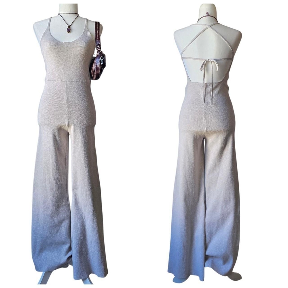 Princess Polly Cream Knit Jumpsuit with Open Tie Back Size S/M